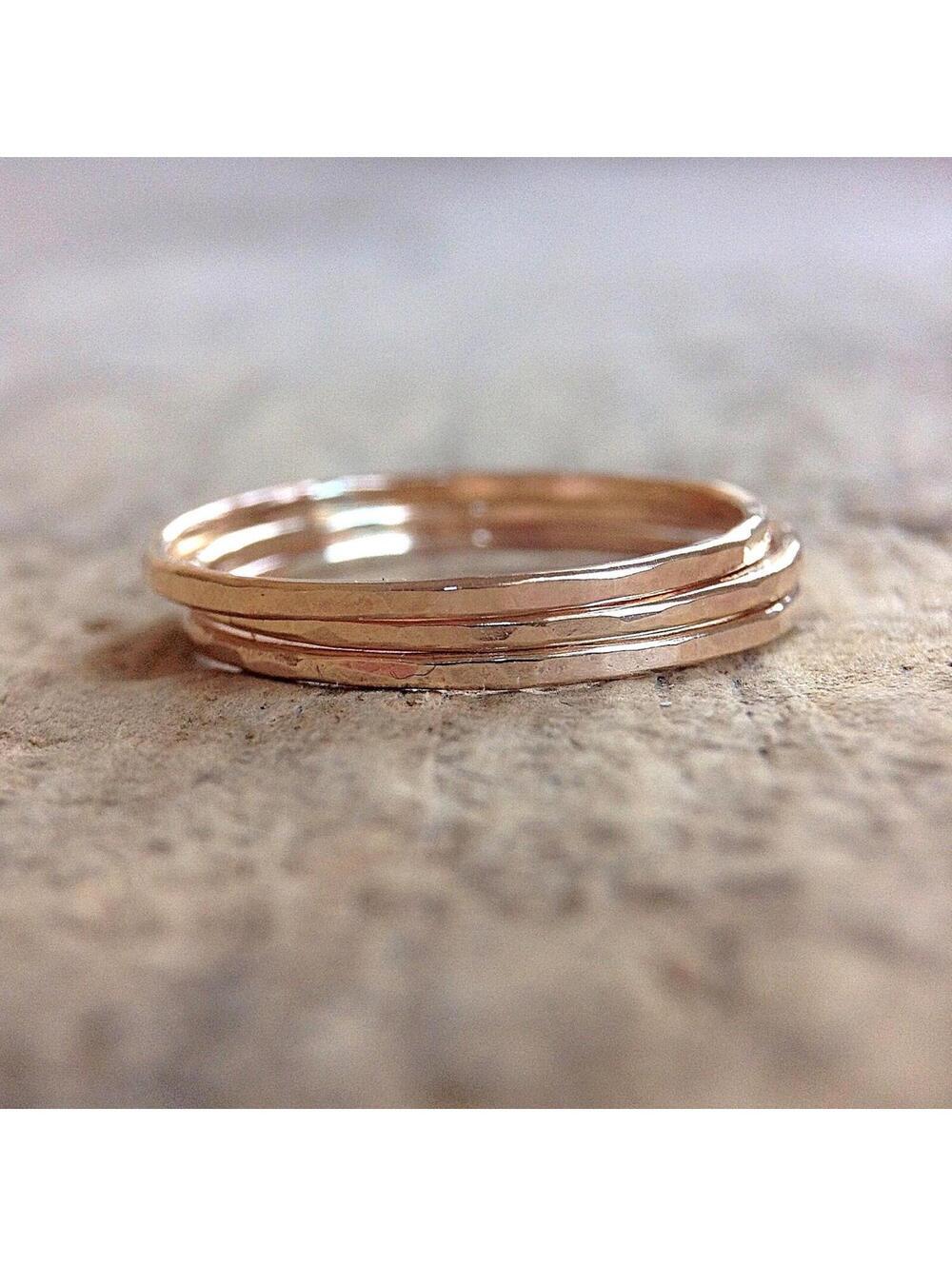 Set of 3 14K Gold Filled Skinny Rings. Handmade Minimalist Stacking Rings.
